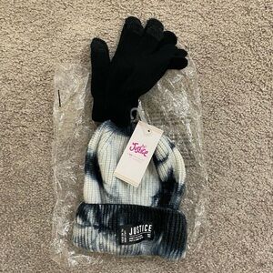 Girls Justice Beanie and Gloves Set - Black/white NWT